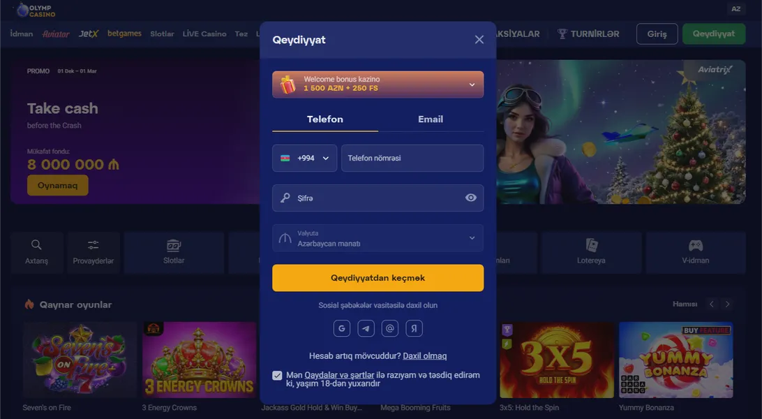 Qeydiyyat və Olymp Casino login