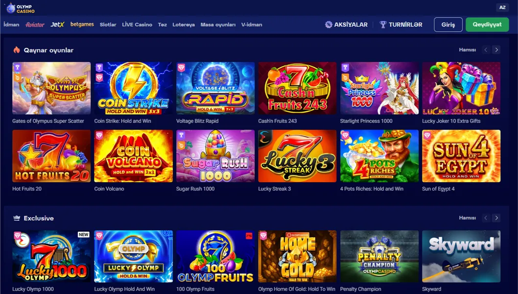 Olymp Casino-da mövcud oyunlar